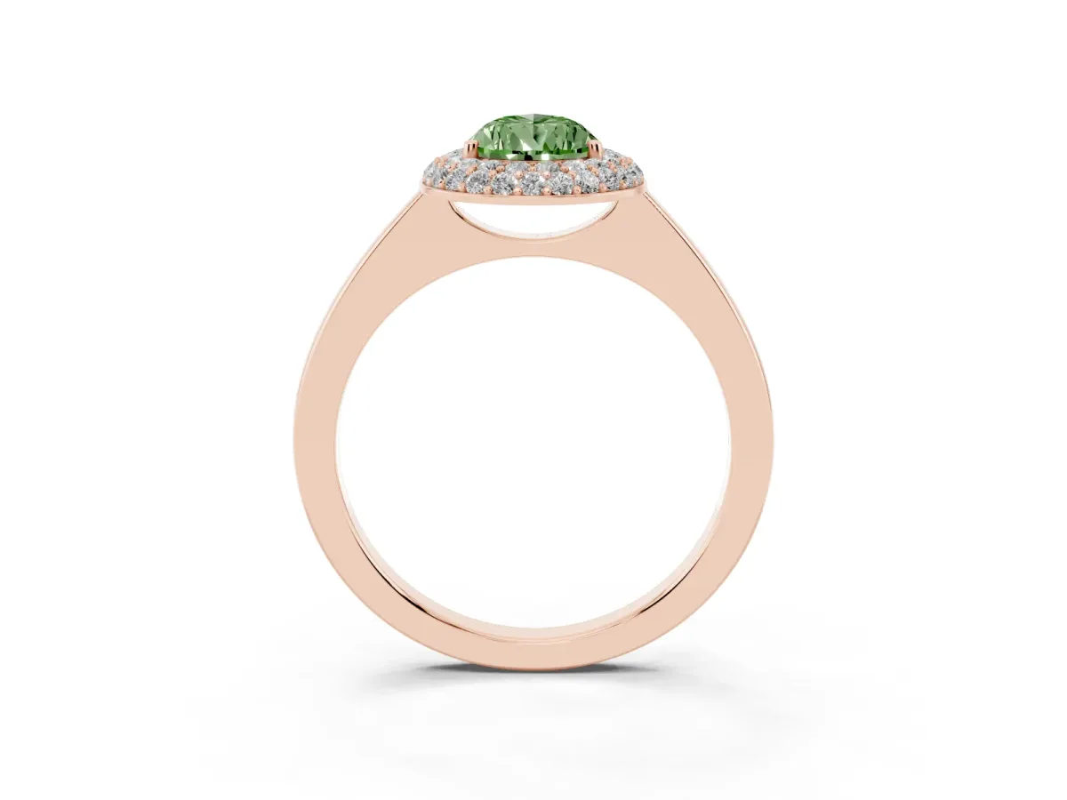 Fancy Green Pear Cut Halo Diamond Engagement Ring with Solitaire Band and Four-Prong Setting Rose gold