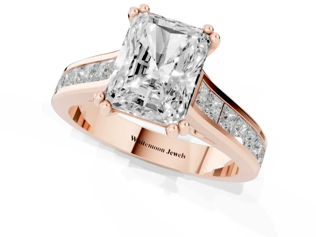 Radiant Cut Cut Channel Set Solitaire Engagement Ring with Prong Setting Rose gold