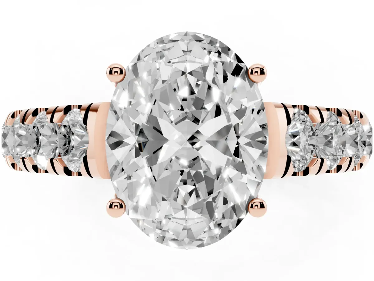 Oval Cut Cut Diamond Solitaire Ring with Micro Pave Band and Prong Setting Rose gold