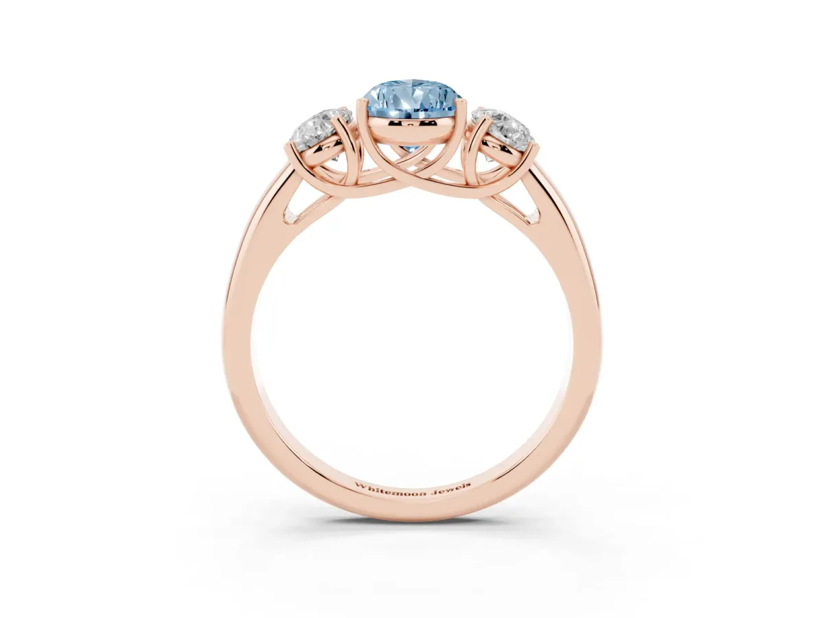 Fancy Blue Three-Stone Pear Cut Diamond Engagement Ring with Prong Setting Rose gold