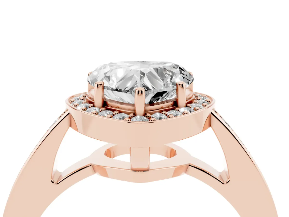 Heart Cut Halo Pavé Diamond Engagement Ring with Bezel Setting Rose gold
