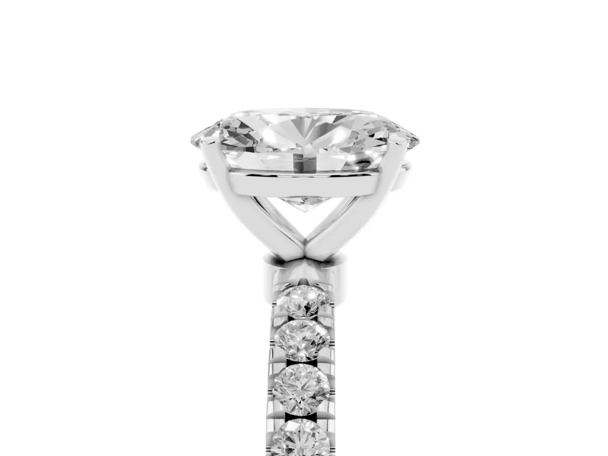Oval Cut Diamond Solitaire Ring with Pavé Accents and Four-Prong Setting Silver