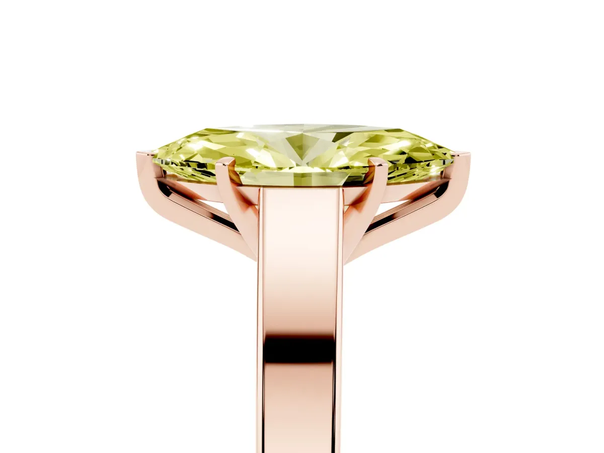 Fancy Yellow Marquise Cut Solitaire Engagement Ring with Four-Prong Setting and Tapered Band Rose gold