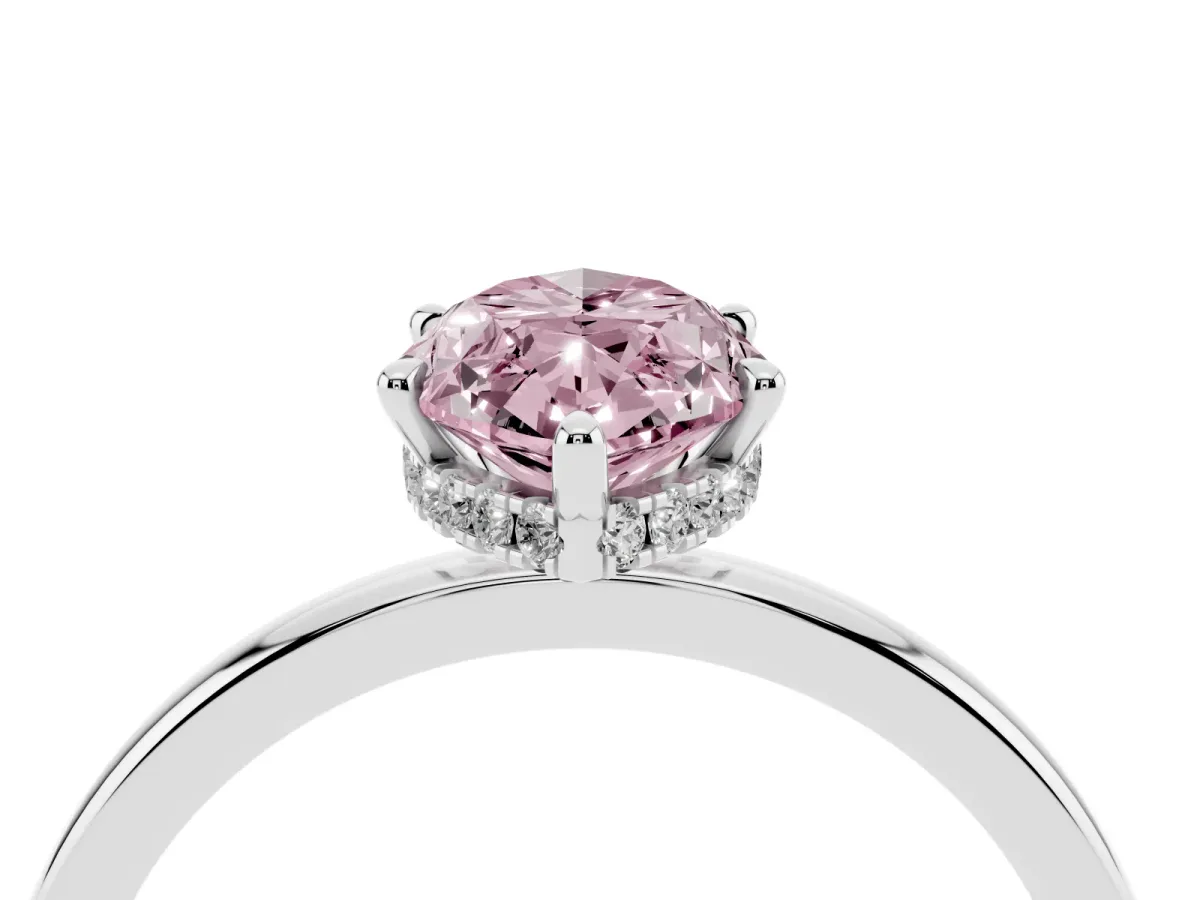 Fancy Pink Marquise Cut Solitaire Engagement Ring with Cathedral Band and Four-Prong Setting Silver