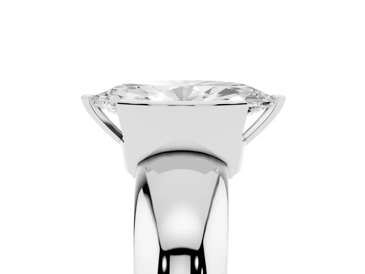 Marquise Cut Solitaire Tension Set Diamond Ring with Wide Band Silver