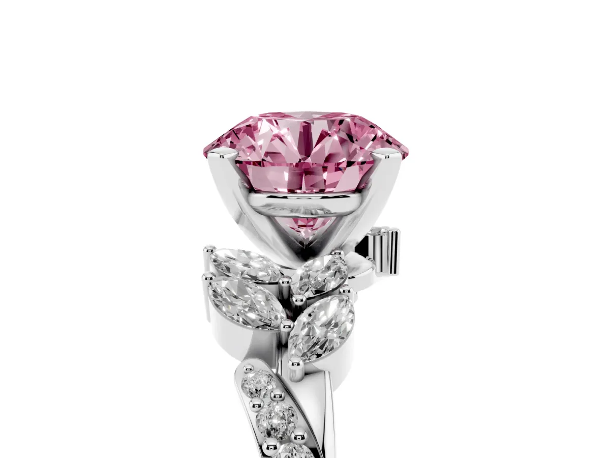 Fancy Pink Round Cut Solitaire Marquise Twist Band with Six-Prong Setting Silver