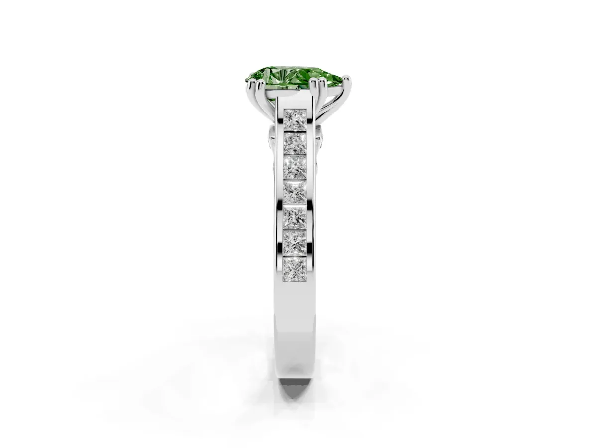 Fancy Green Pear Cut Cut Channel Set Solitaire Engagement Ring with Prong Setting Platinum