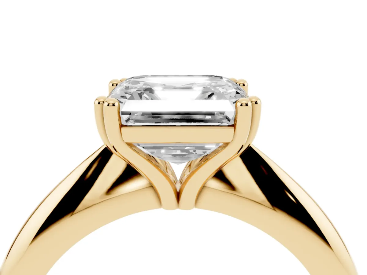 Asscher Cut Cut Solitaire Engagement Ring with Tapered Band and Four-Prong Setting Yellow gold