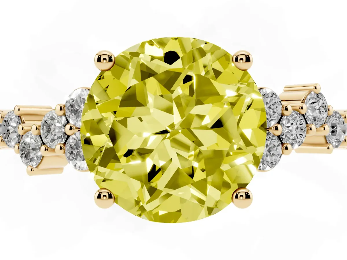 Fancy Yellow Round Cut Diamond Scattered Round Accent Ring with Prong Setting Yellow gold