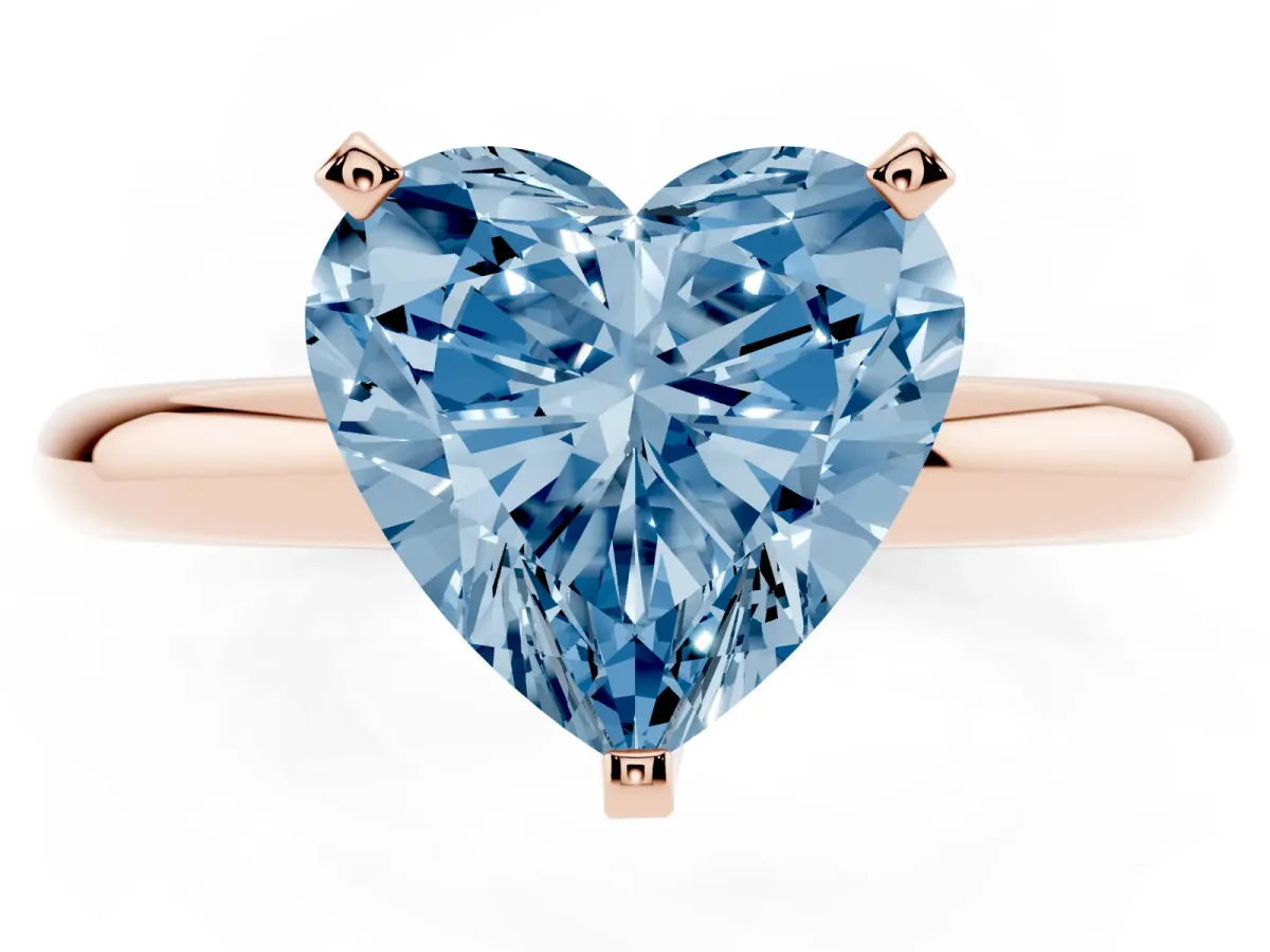 Fancy Blue Heart Cut Diamond Solitaire Engagement Ring with Round Band and Four-Prong Setting Rose gold