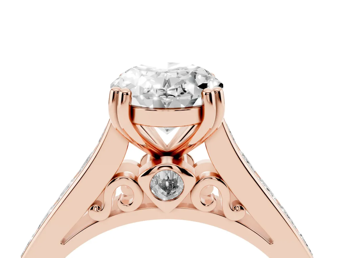 Oval Cut Cut Channel Set Solitaire Engagement Ring with Prong Setting Rose gold