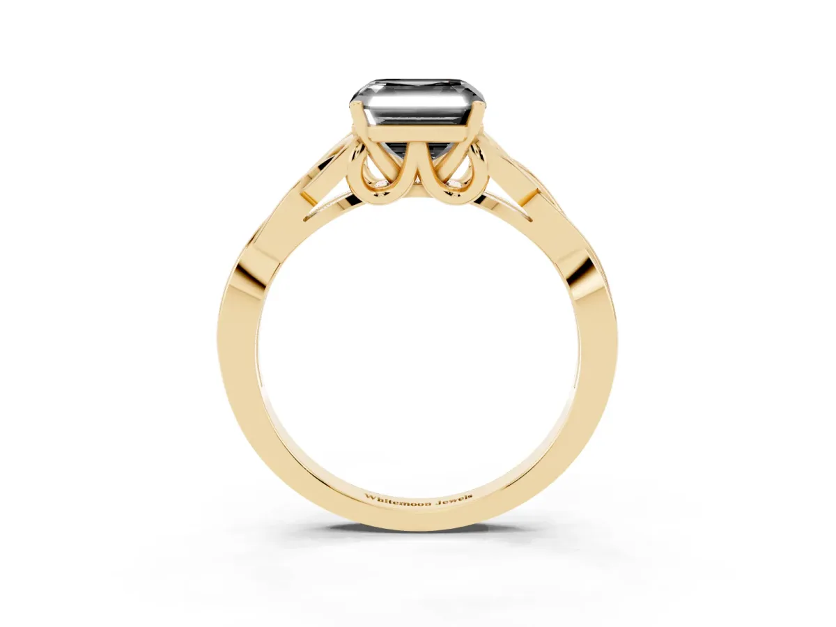 Fancy Black Asscher Cut Diamond Solitaire Engagement Ring with Celtic Knot Band and Four-Prong Setting Yellow gold