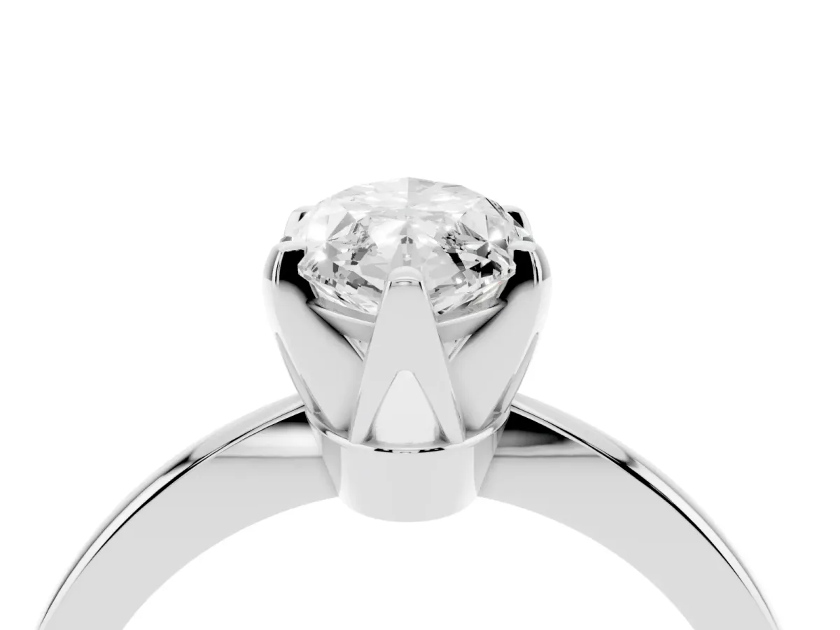 Marquise Cut Solitaire Engagement Ring with Six-Prong Setting and Tapered Band Silver