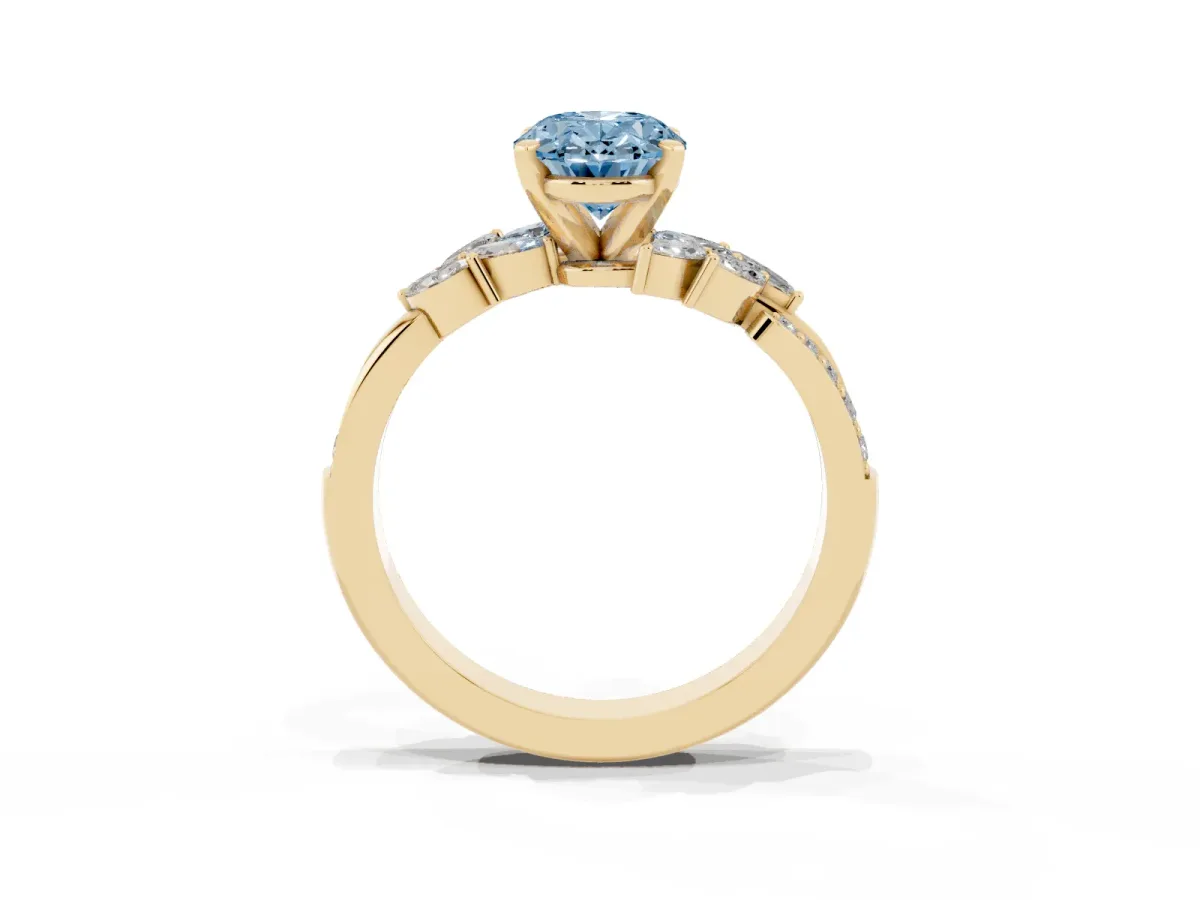 Fancy Blue Oval Cut Solitaire Marquise Twist Band with Six-Prong Setting Yellow gold