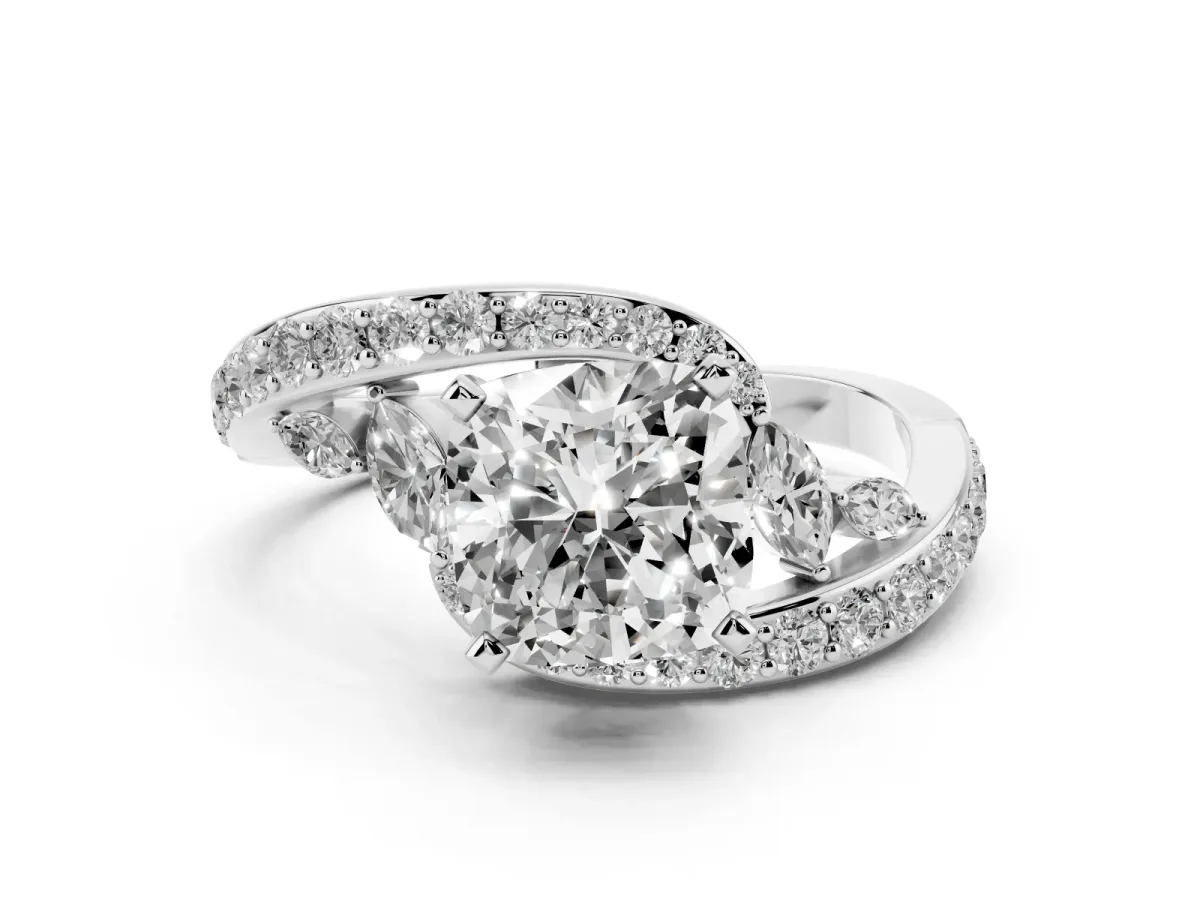 Cushion Cut Solitaire with Pavé Twist Band and Four-Prong Setting Silver