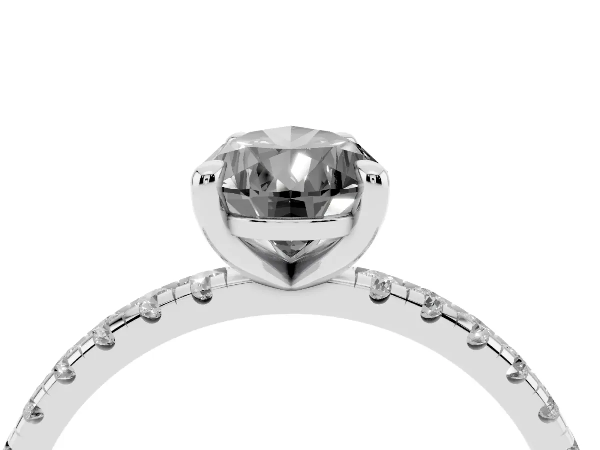 Fancy Black Pear Cut Diamond Brilliant Solitaire Ring with Pavé Band and Four-Prong Setting Silver