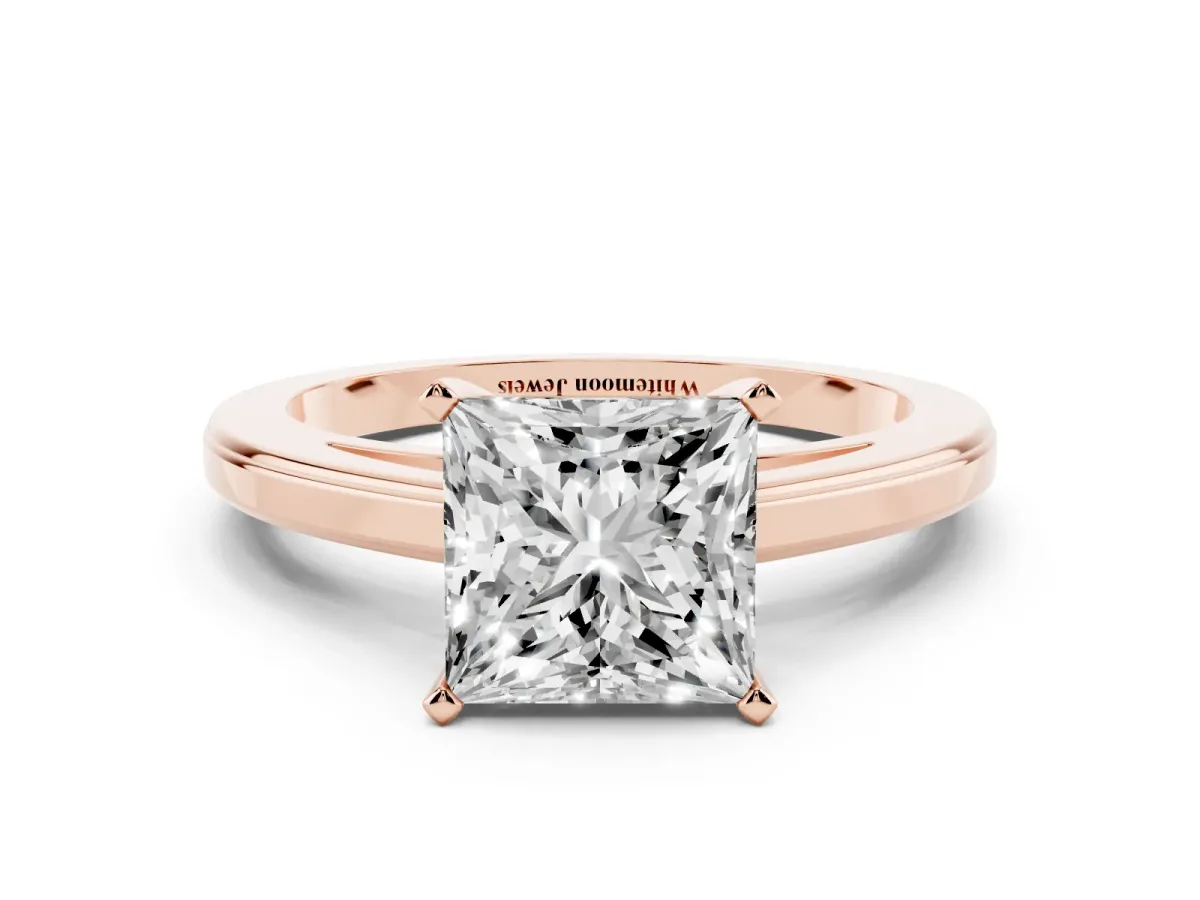 Princess Cut Solitaire Diamond Ring with Four-Prong Setting and Classic Band Rose gold