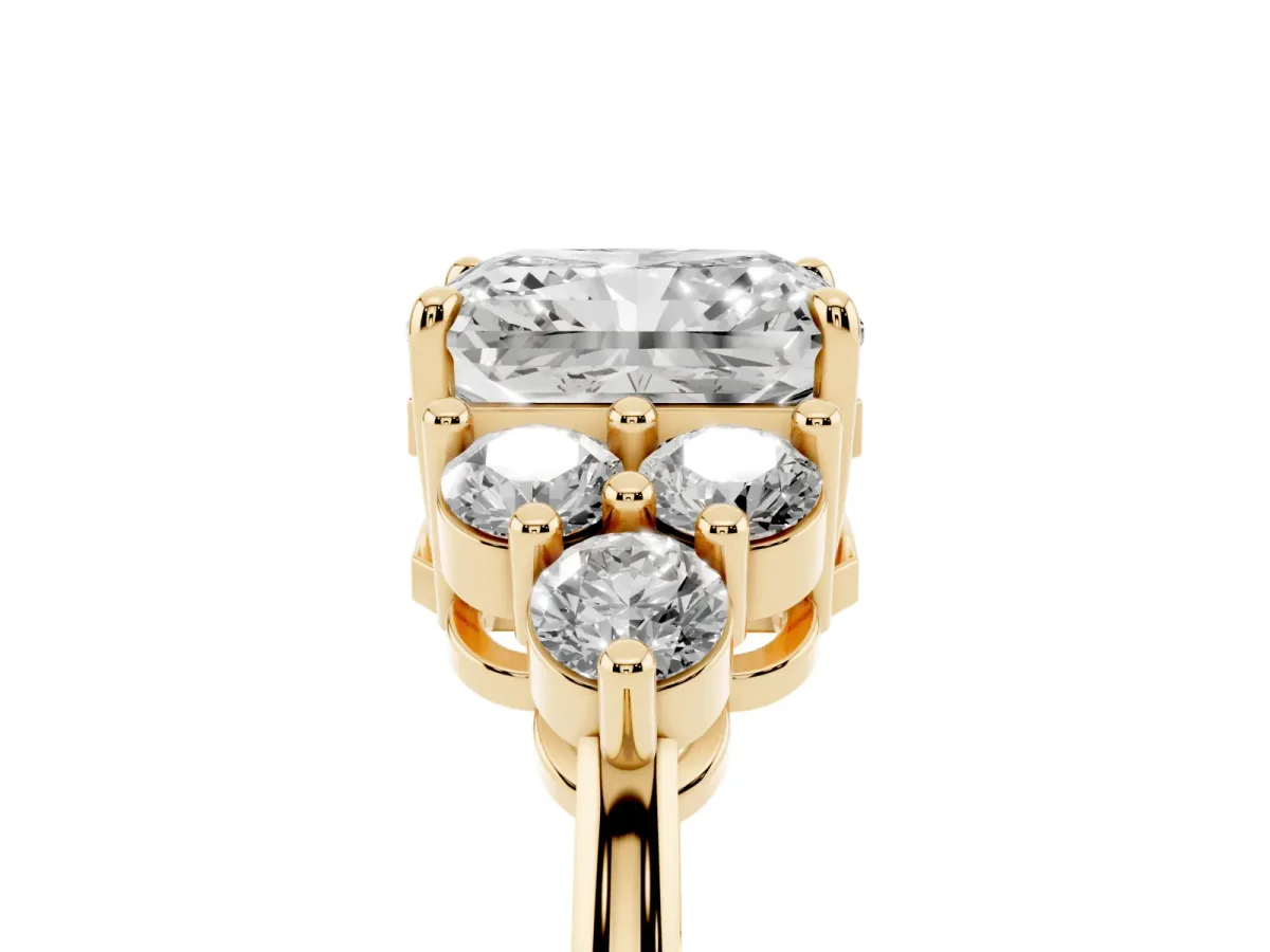 Radiant Cut Brilliant Diamond Cluster Accent Solitaire Ring with Prong Setting Yellow gold
