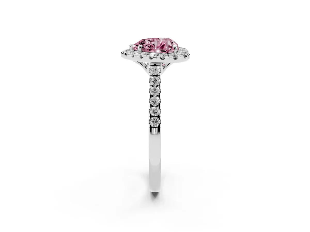 Fancy Pink Heart Cut Halo Pavé Diamond Engagement Ring with Four-Prong Setting Silver