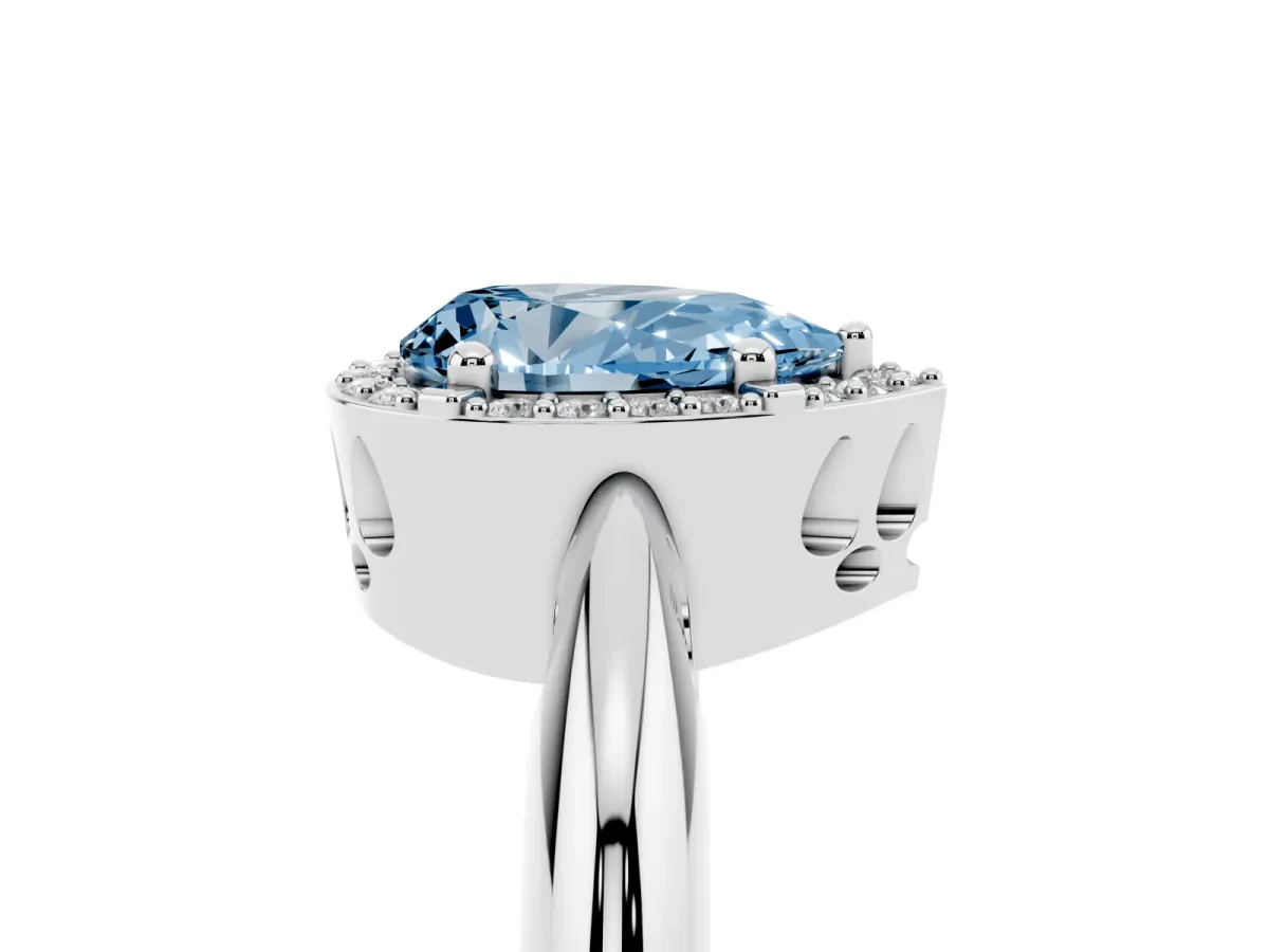 Fancy Blue Pear Cut Cut Diamond Halo Engagement Ring with Split Shank and Four-Prong Setting Silver