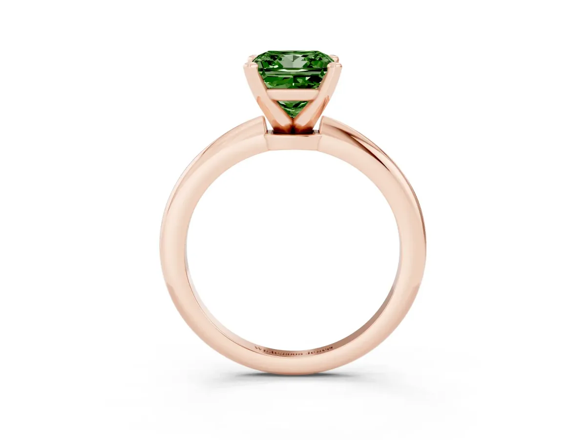 Fancy Green Princess Cut Diamond Solitaire Ring with Prong Setting and Classic Band Rose gold