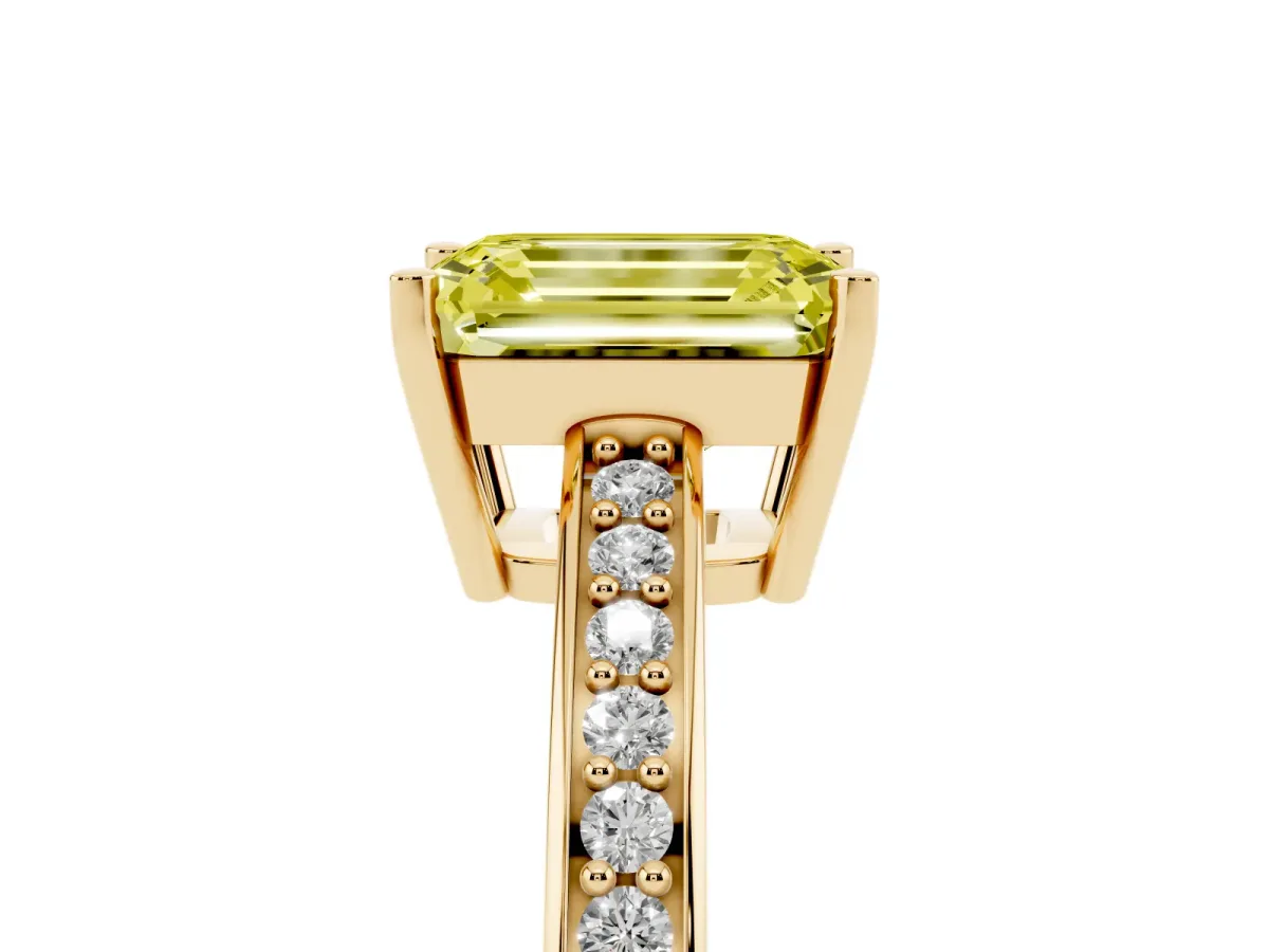 Fancy Yellow Emerald Cut Solitaire Pavé Band Prong Setting Ring Yellow gold