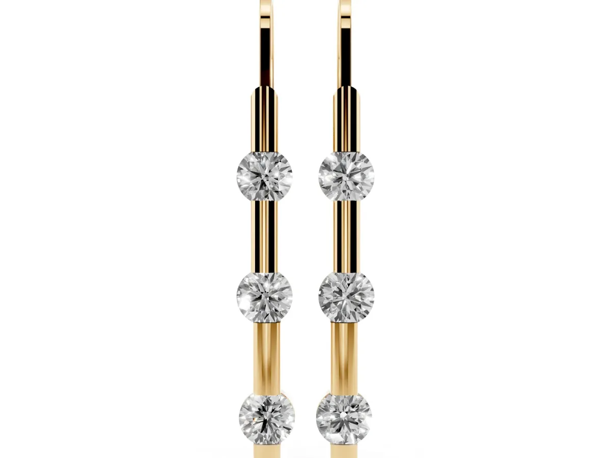 Round Diamond Bar Drop Earrings with Bezel Setting Yellow gold