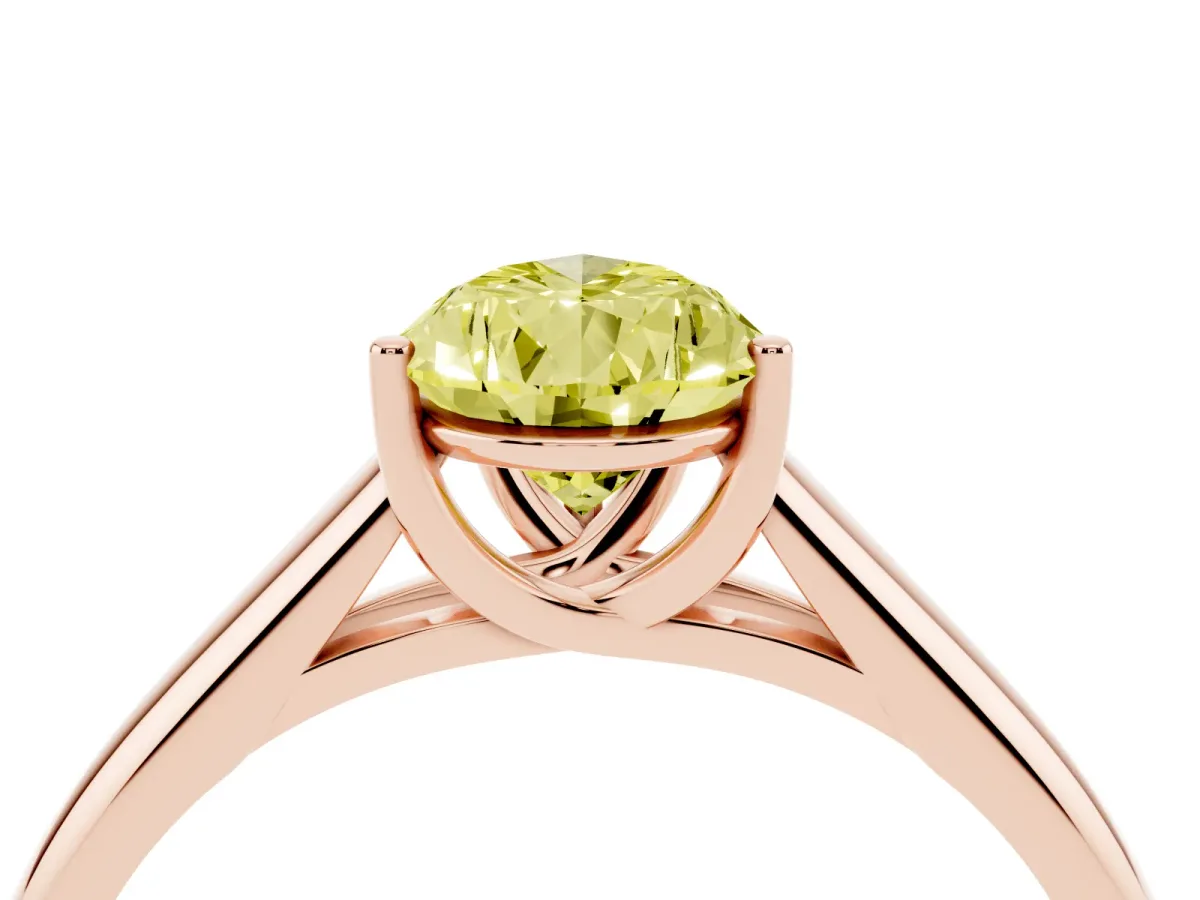Fancy Yellow Pear Cut Solitaire Engagement Ring with Tapered Band and Four-Prong Setting Rose gold