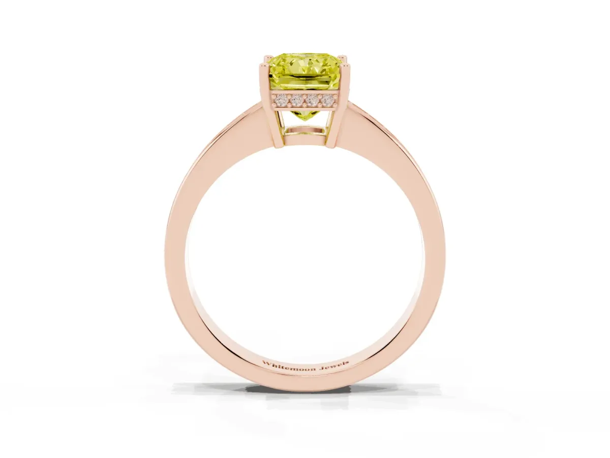 Fancy Yellow Radiant Cut Solitaire Pavé Band Prong Setting Ring Rose gold