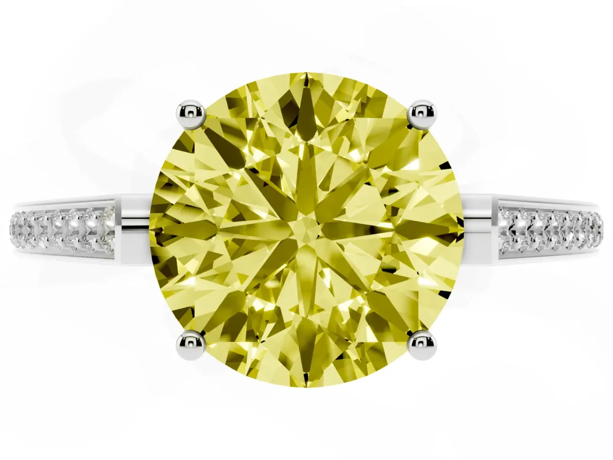 Fancy Yellow Round Cut Cut Cathedral Pave Diamond Engagement Ring with Six-Prong Setting Silver