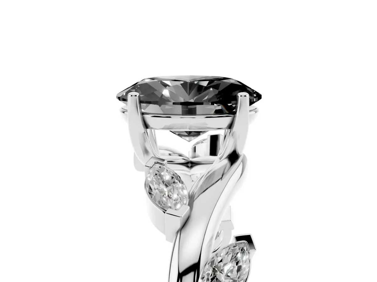 Fancy Black Oval Cut Solitaire Twisted Band Marquise Accent Prong Setting Ring White gold