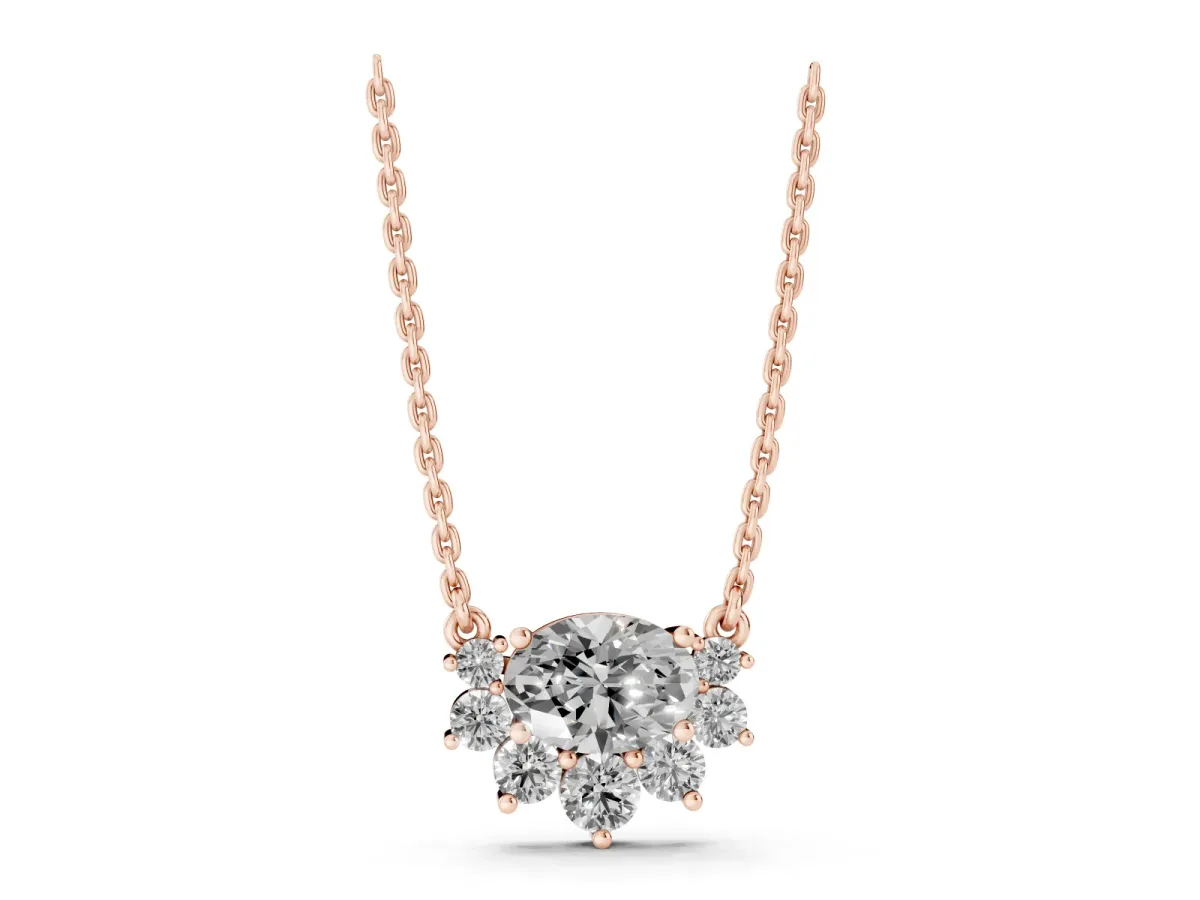 Oval Diamond Cluster Pendant with Prong Setting Rose gold