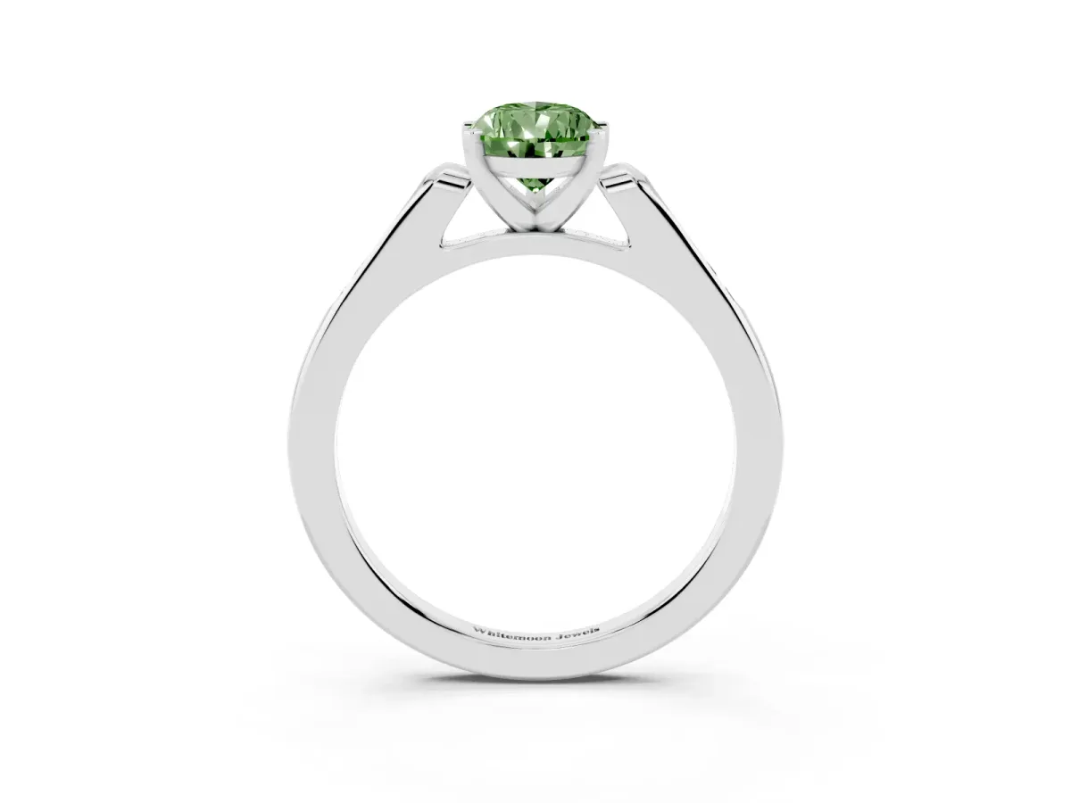 Fancy Green Pear Cut Diamond Solitaire Ring with Channel Set Round Band and Prong Setting Silver
