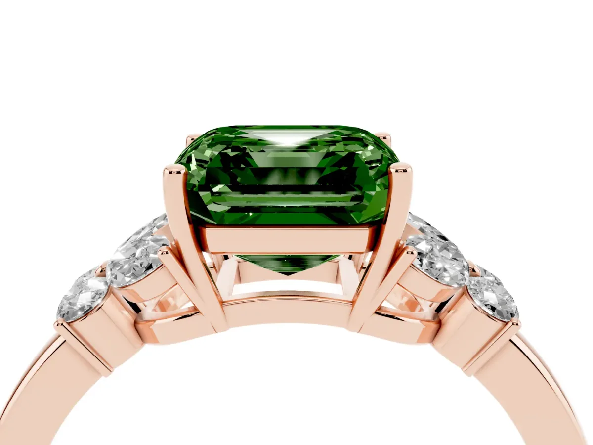 Fancy Green Asscher Cut Cut Solitaire Floral Diamond Ring with Four-Prong Setting Rose gold