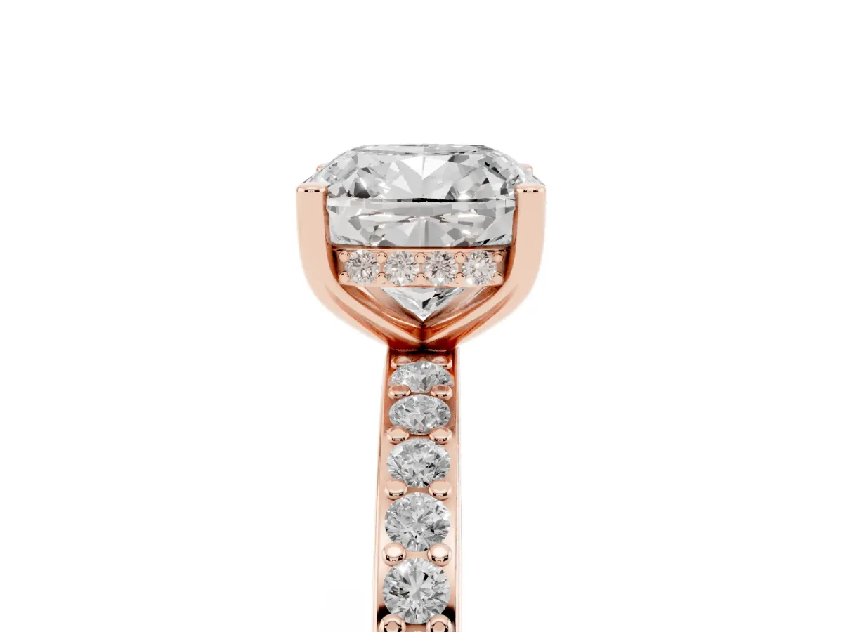 Cushion Cut Cut Diamond Pavé Band Ring with Four-Prong Setting Rose gold