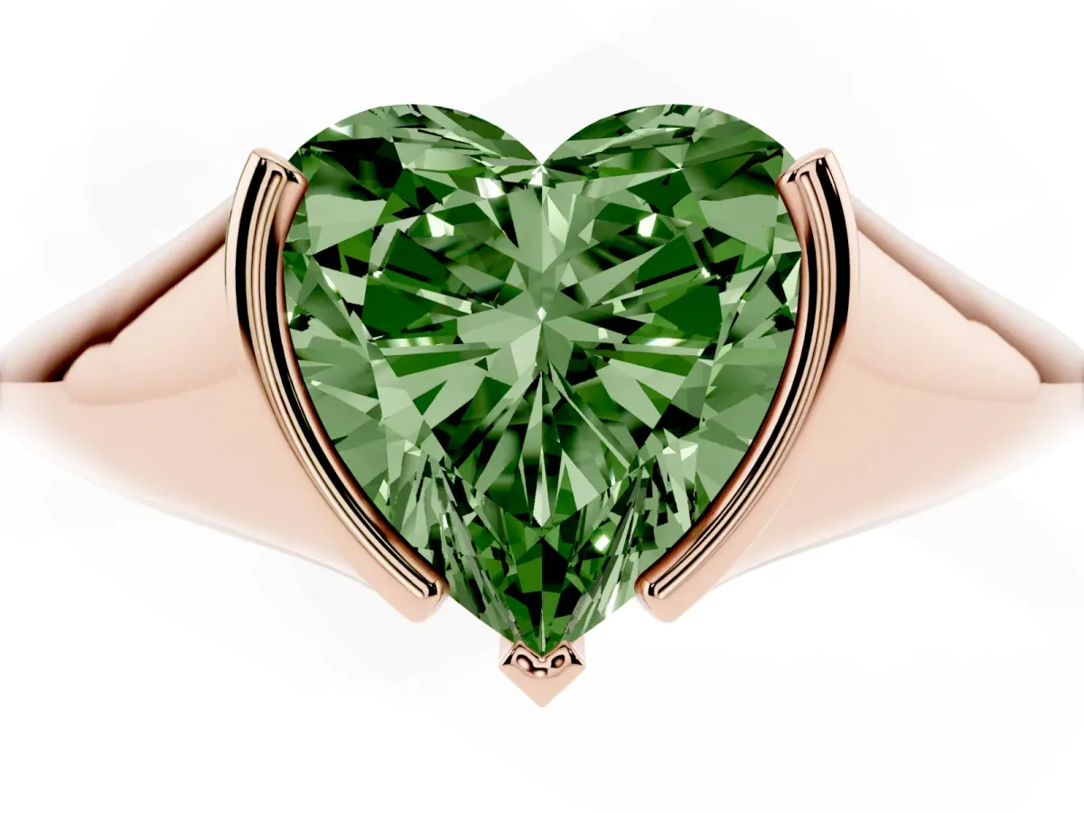 Fancy Green Heart Cut Solitaire Tension Set Diamond Ring Rose gold