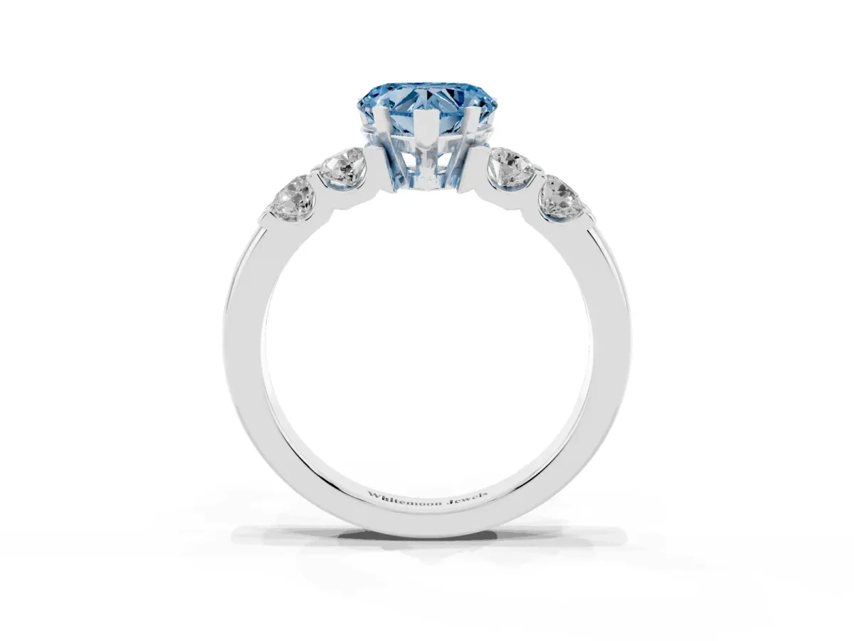 Fancy Blue Heart Cut Brilliant Cut Diamond Five-Stone Prong Set Engagement Ring with Channel Band White gold
