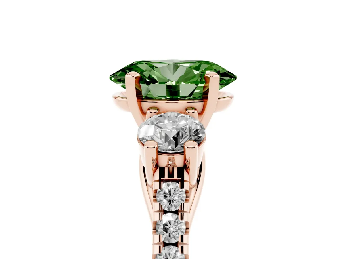 Fancy Green Three-Stone Oval Cut Diamond Pavé Band with Four-Prong Setting Rose gold