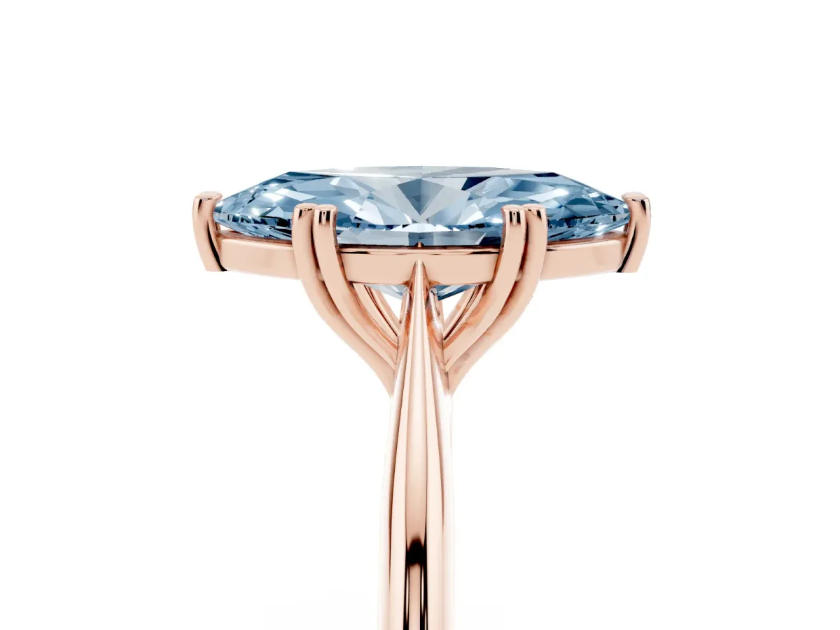 Fancy Blue Marquise Cut Solitaire Diamond Ring with Six-Prong Setting and Classic Band Rose gold