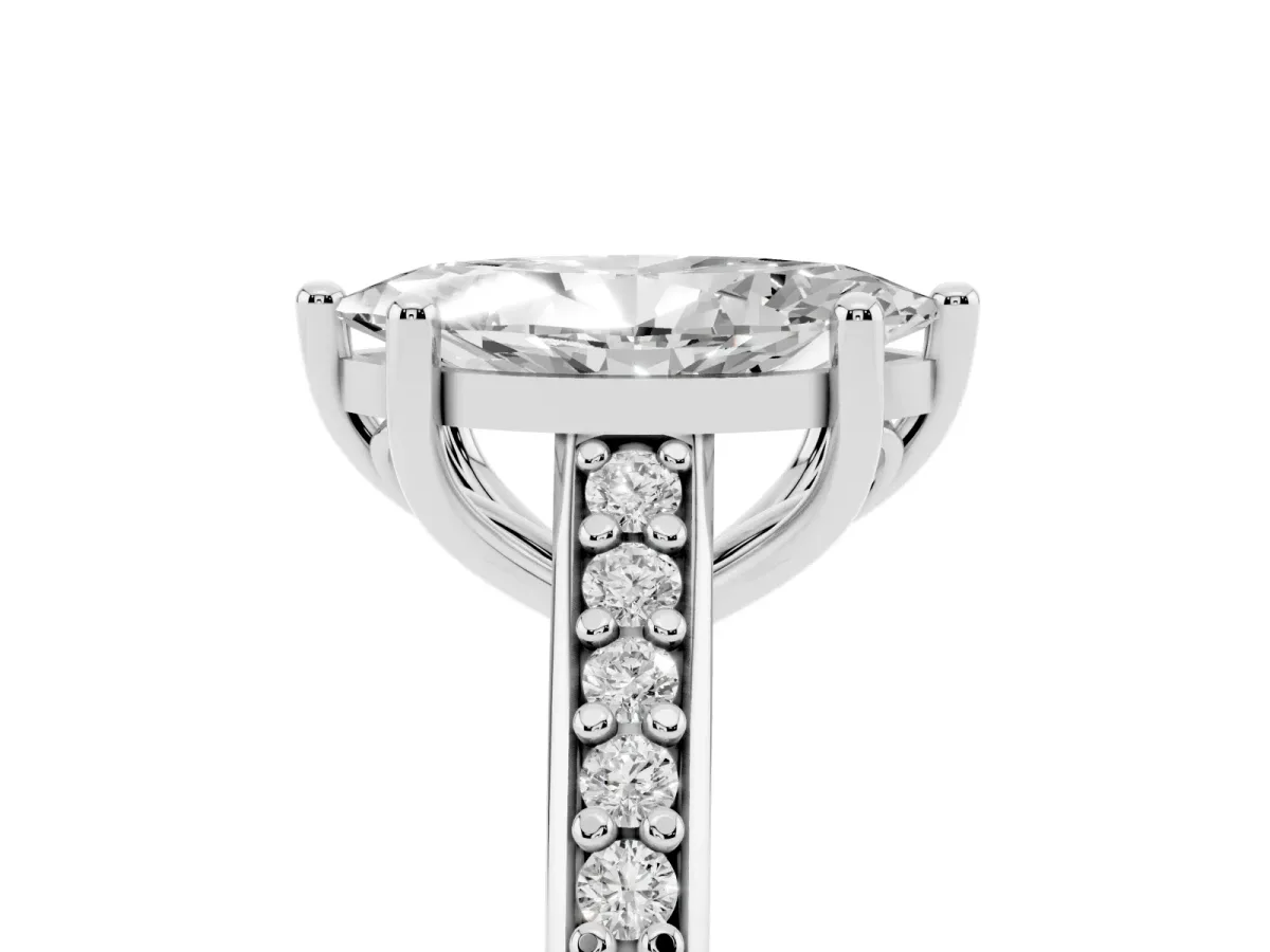 Marquise Cut Solitaire Prong Set Diamond Engagement Ring with Pave Band Platinum