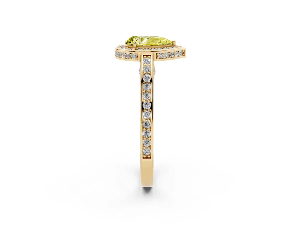 Fancy Yellow Pear Cut Cut Halo Pave Split Shank Prong Setting Ring Yellow gold