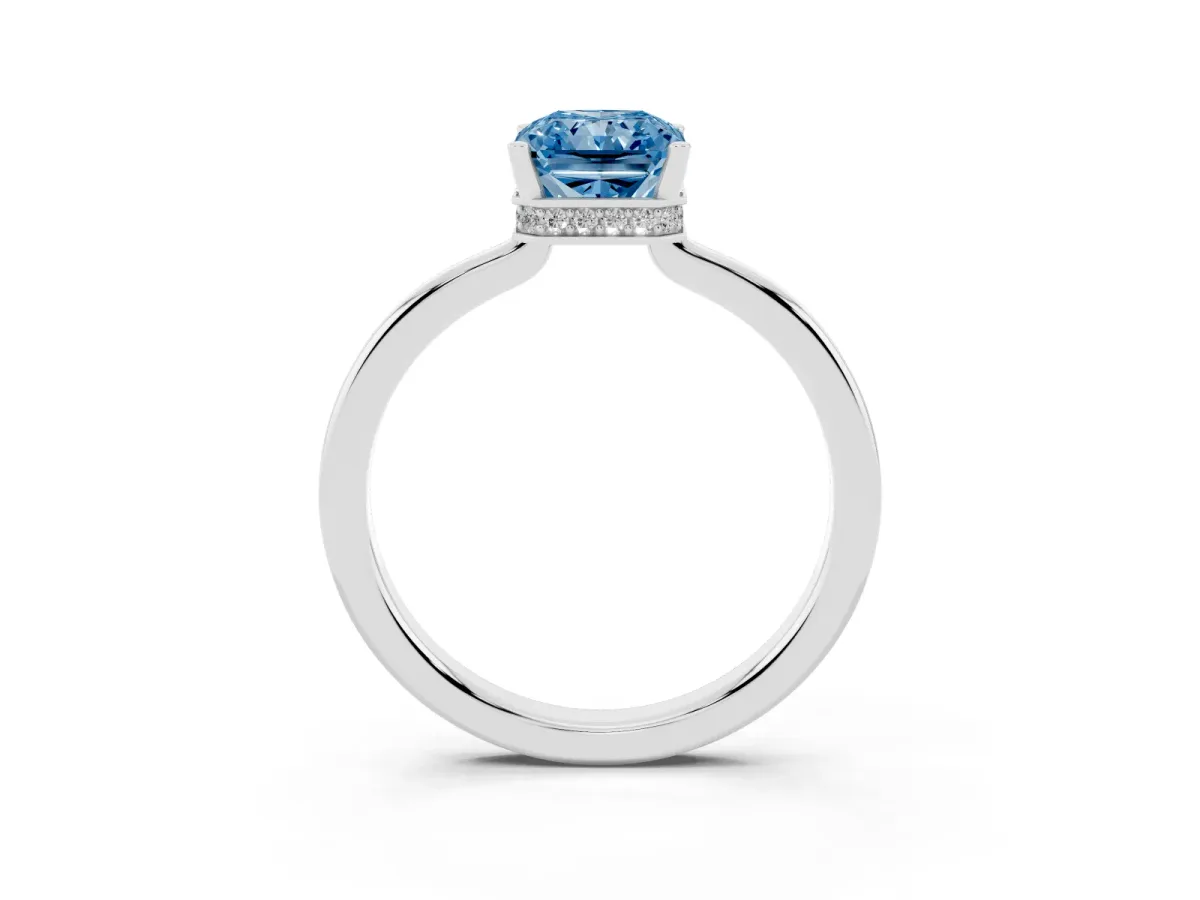 Fancy Blue Radiant Cut Cut Solitaire Engagement Ring with Four-Prong Setting on a Classic Band White gold