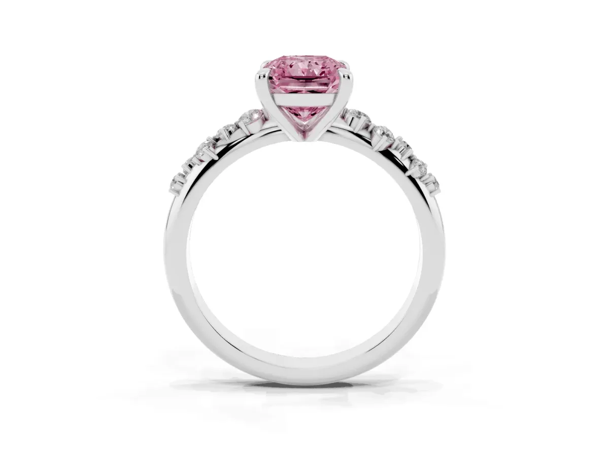 Fancy Pink Radiant Cut Cut Diamond Vine Band with Four-Prong Setting Silver