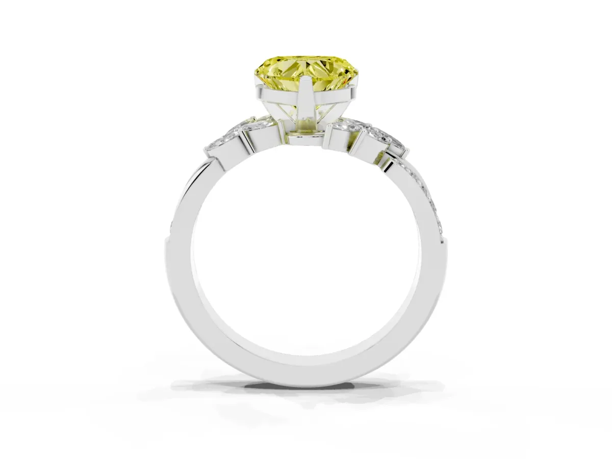 Fancy Yellow Heart Cut Solitaire Marquise Twist Band with Six-Prong Setting Silver