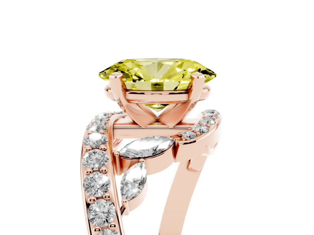 Fancy Yellow Oval Cut Solitaire with Pavé Twist Band and Four-Prong Setting Rose gold