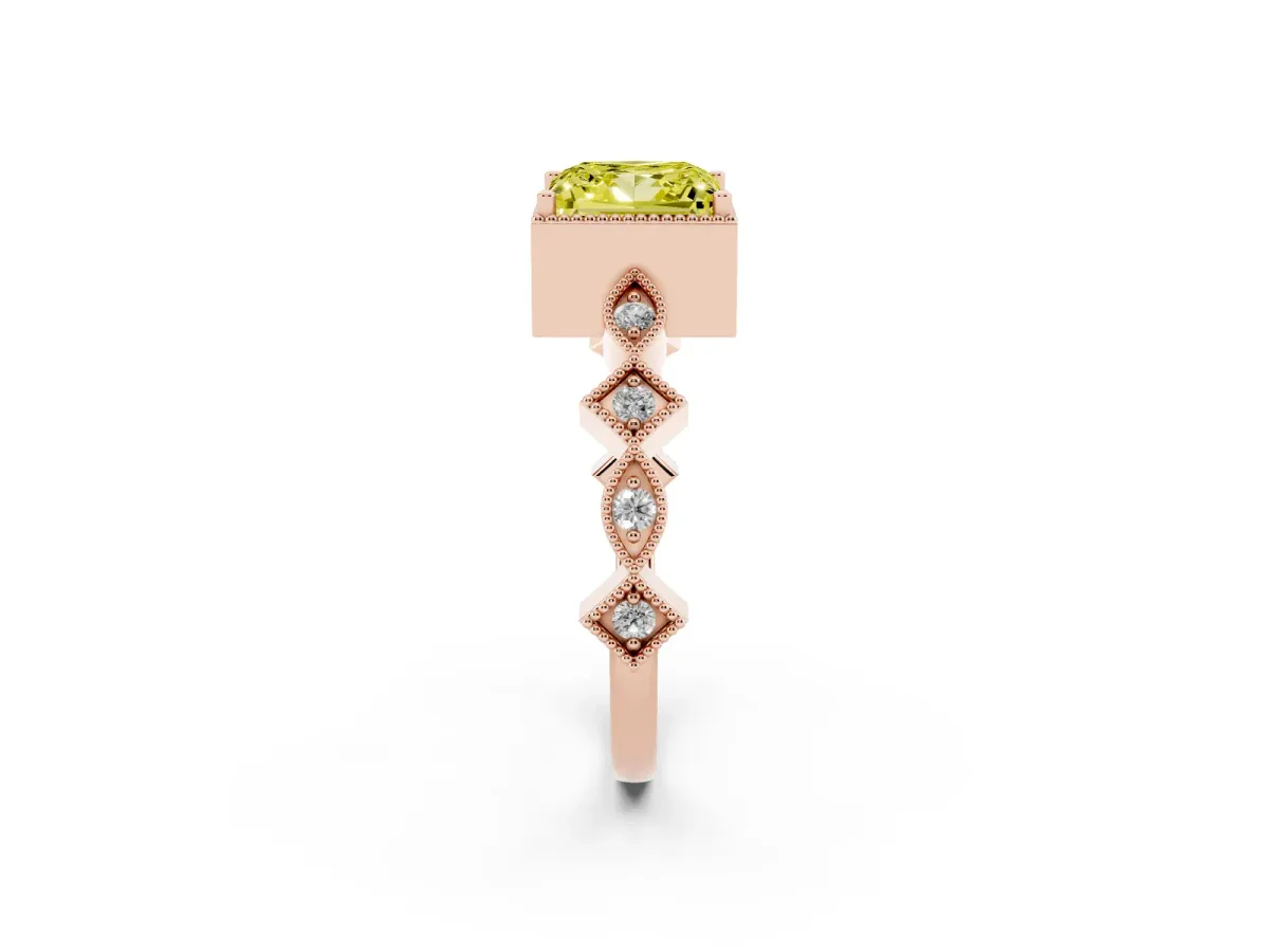 Fancy Yellow Princess Cut Milgrain Marquise Diamond Twist Band Ring Rose gold