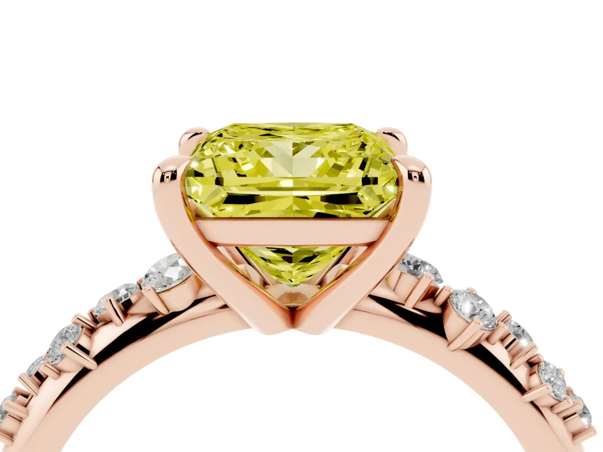 Fancy Yellow Princess Cut Cut Diamond Vine Band with Four-Prong Setting Rose gold