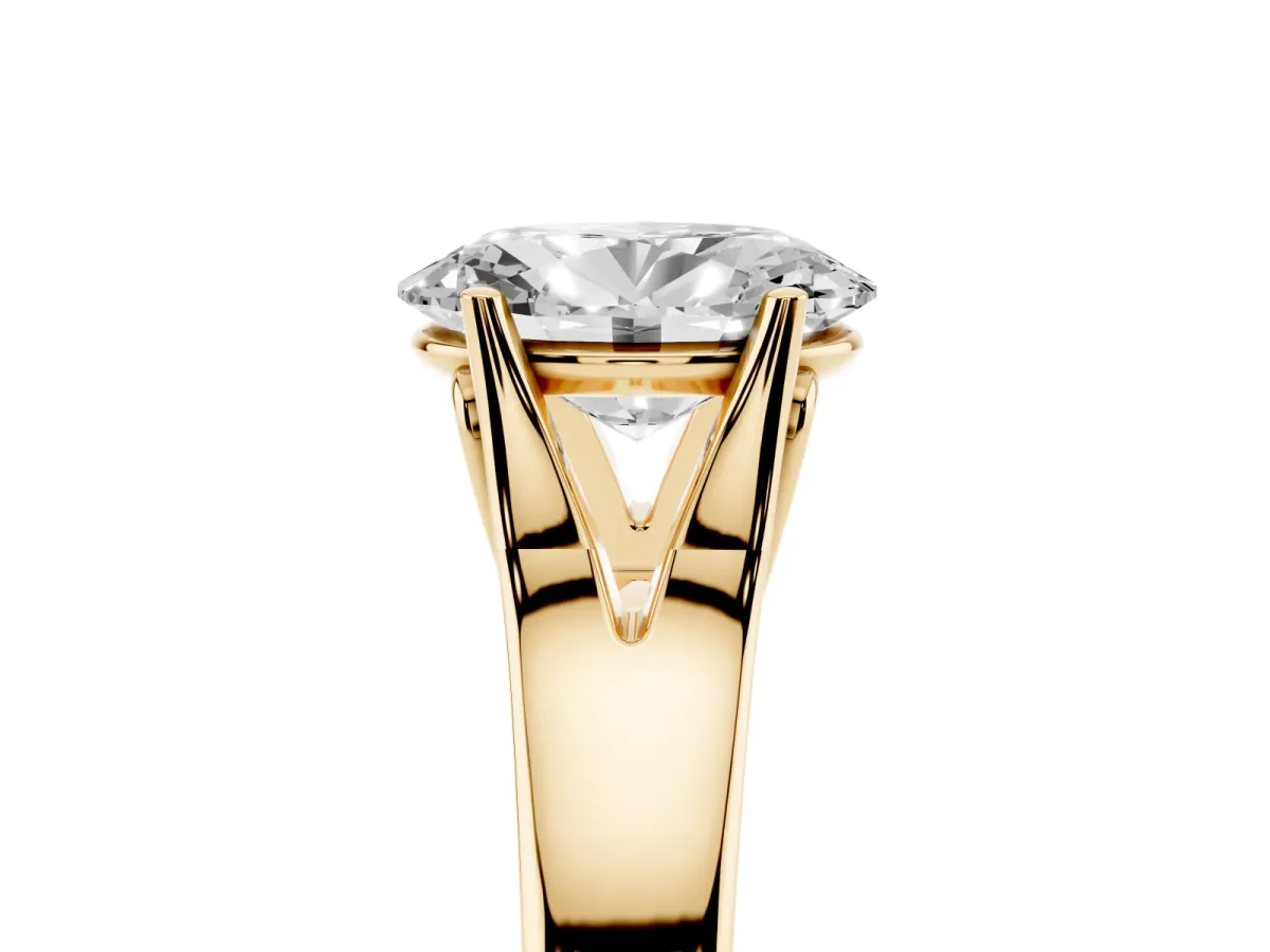 Oval Cut Solitaire Diamond Ring with Cathedral Band and Four-Prong Setting Yellow gold