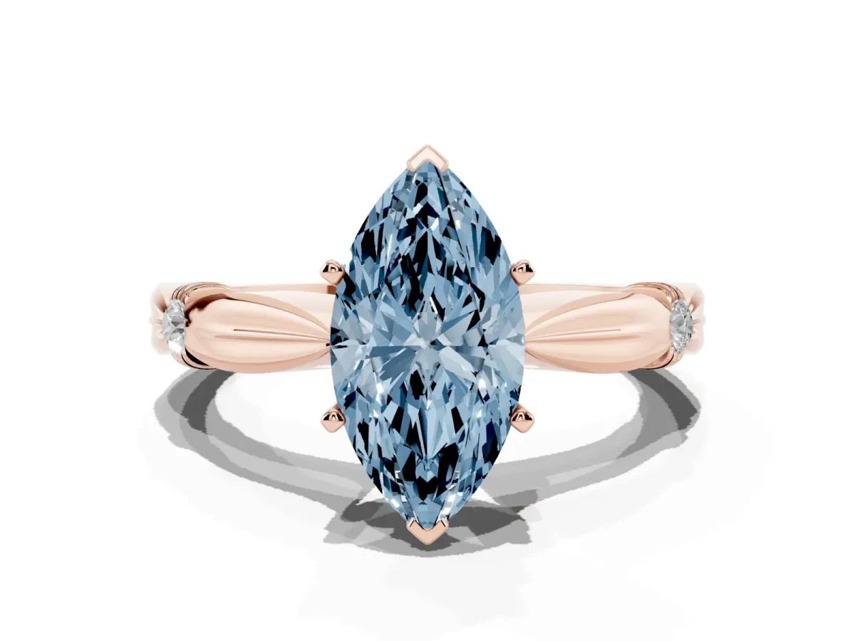 Fancy Blue Marquise Cut Solitaire Diamond Twisted Band with Four-Prong Setting Rose gold