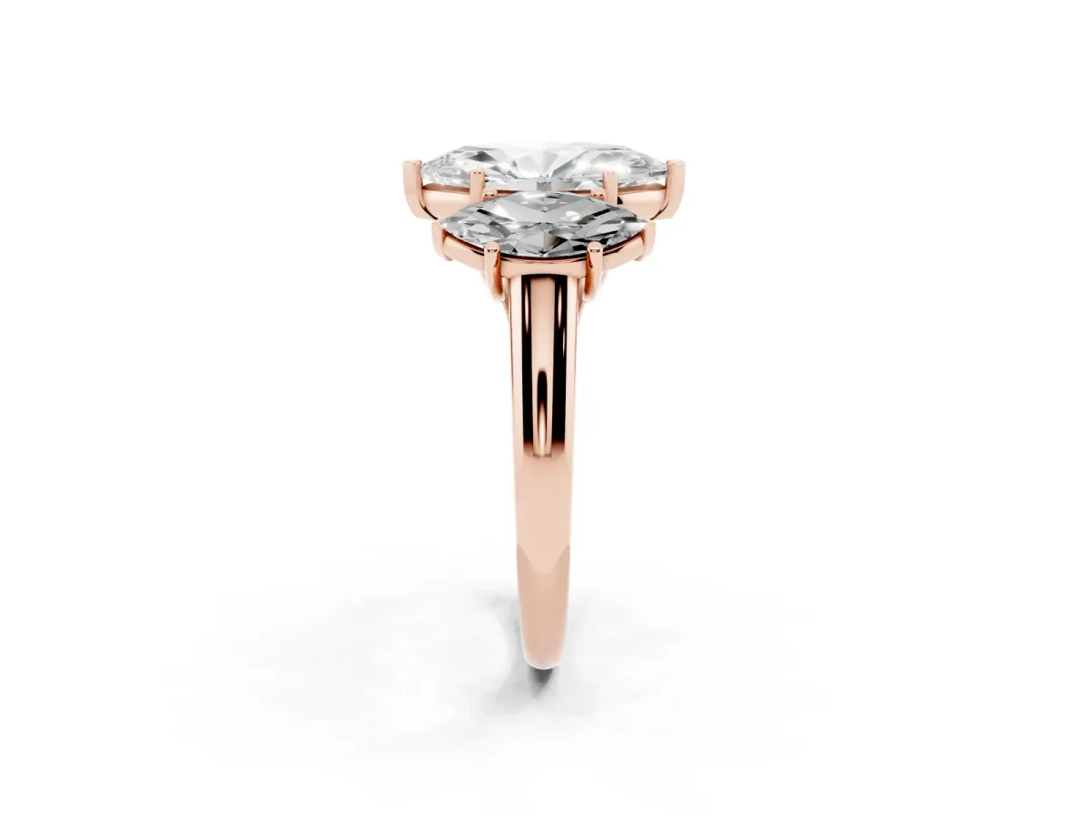 Three-Stone Marquise Cut Diamond Engagement Ring with Prong Setting Rose gold